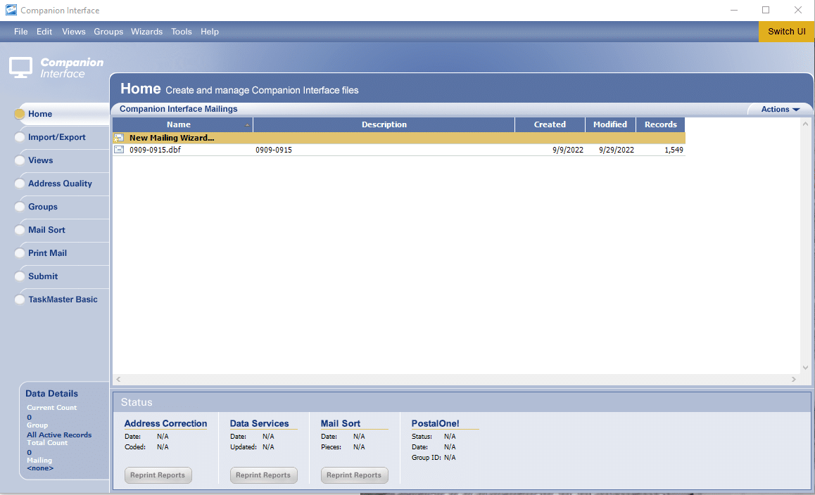 mail manager interface